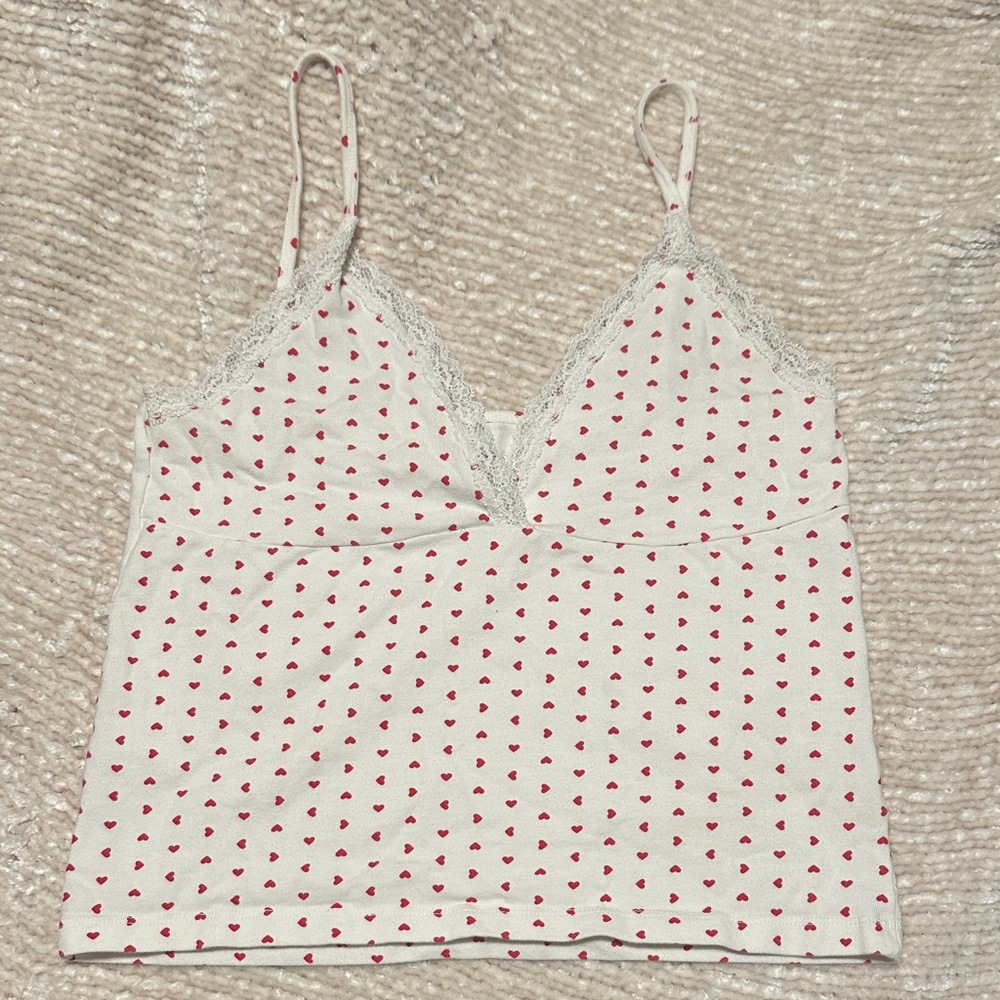 Brandy Melville Cream Tank with Pink Heart Design